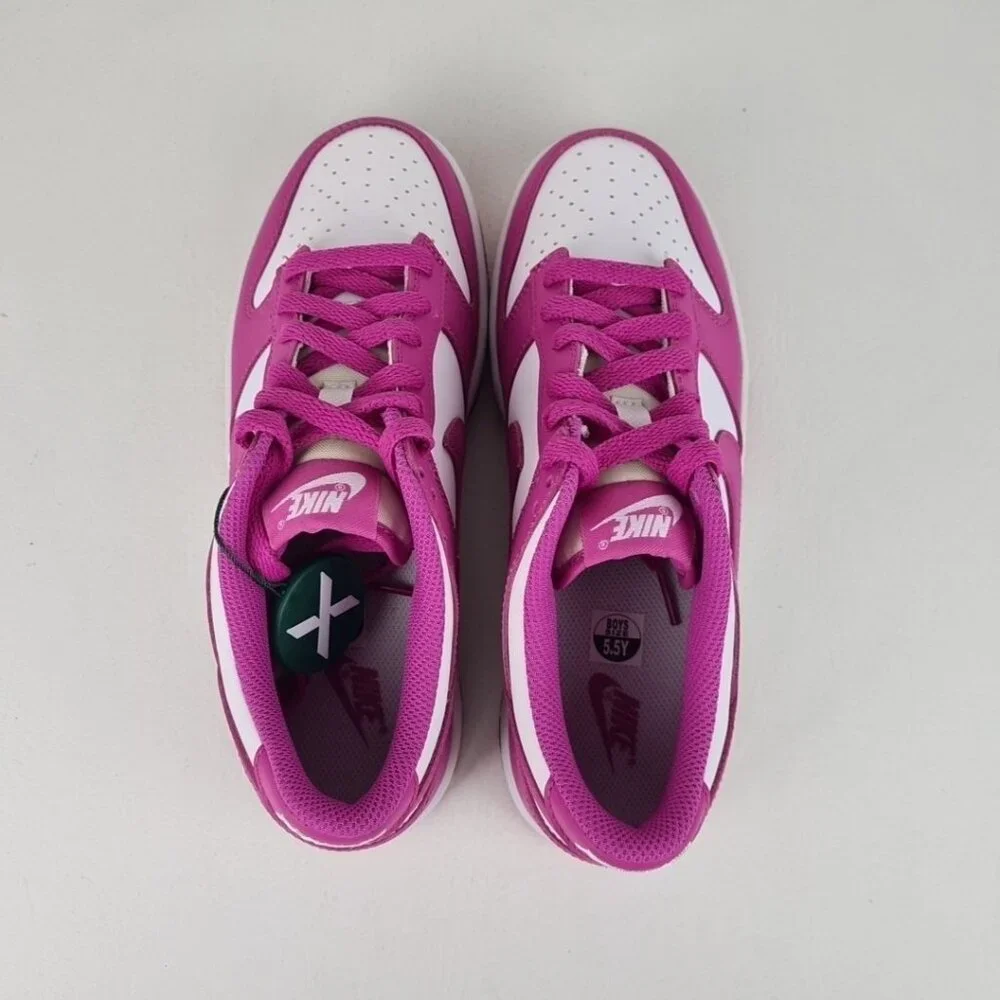 Nike Dunk Low BG White-Fuchsia Girls Sneakers SZ 5.5Y = 7 Womens